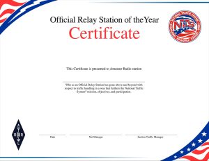Official Relay Station Of The Year Certificate