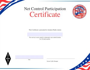 Net Control Participation Certificate